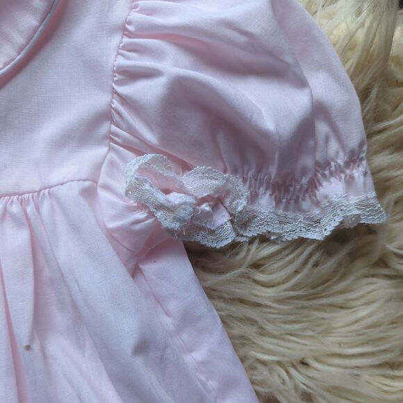 Vintage Bryan Pale Pink Lace 2T Pinafore Ruffle Short Sleeve Christening Dress - Picture 4 of 11